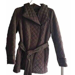 Vince Camuto Womens L Grey Brown Quilted Jacket Coat FairyGrunge Academia Whimsy